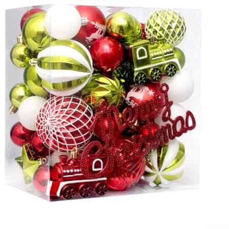 Lebendige Weihnachtskugeln, 65 Stück, schaffen eine magische Atmosphäre für Ihre Feiern (rot, grün, weiß)