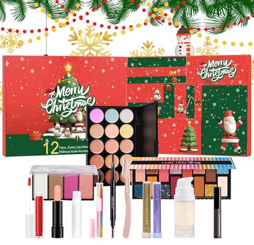 Weihnachts-Countdown-Kalender - 12 Stück Beauty Countdown Kit | Weihnachts-Countdown-Kalender mit Lippenstift, Lipgloss, Glitzer & Lidschatten, Überraschungs-Schönheitsgeschenk für Frauen Mädchen