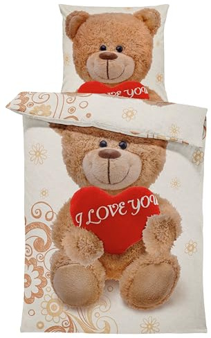 one-home 4 teilig Winter Bettwäsche 135x200 cm Teddy Herzen Love You Flausch Warme Fleece