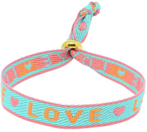 Selfmade Jewelry - Statement Festival Armband Stoff Armband Damen Stoffarmbänder in Pink für Festival Outfit Damen (LOVE (Türkis)