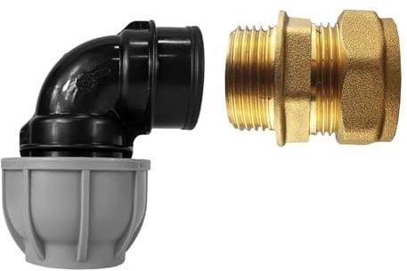 MDPE to Copper Compression Fitting - Durable Elbow, Tee, and Straight Connector for Water Pipes (15mm, 22mm, 28mm) Leak-Proof Design for Plumbing and Irrigation Systems (32mm Elbow- 28mm Copper)
