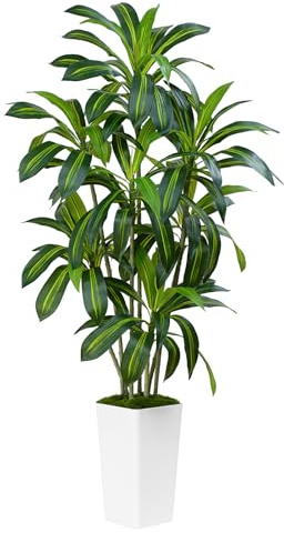 ZEEOZE Pianta Artificiale Dracaena da 180cm Piante Finte da Interno Con Fioriera Alta Bianca Piante Artificiali da Esterno Per Soggiorno Camera da Letto Ufficio Casa Corridoio Decorazione (1Pz)
