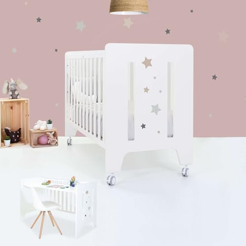 Alondra Cuna Colecho Bebe 120x60 cm + Kit Escritorio 3en1. Colecho Bebe Cuna 60x120 para unir a la Cama. Cunas de colecho (Cuna+Colecho+Escritorio) CU6000