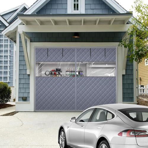 Rideau de porte de garage à isolation thermique magnétique avec fenêtre transparente, rideau de porte de garage à isolation thermique magnétique de 16 x 7 pieds, kit d'isolation de porte de garage(Gra