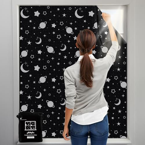 Adtefon Temporary Blackout Blind, Portable Blackout Blinds Stick on with Suction Cups, Adjustable No Drill Black Out Blinds for Bedroom, Travel, 130 x 198cm