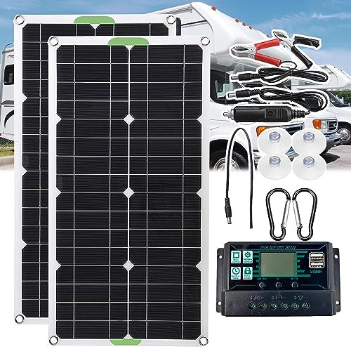 IYUESQ Panneau Solaire monocristallin Portable 250 W 500 W avec contrôleur 10 A/20 A/30 A, Double USB, Peut être utilisé pour Le Chargement de la Batterie 12 V/24 V, étanche et Anti-pouss