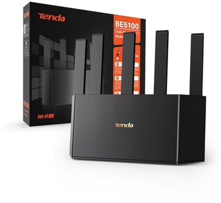 Tenda RE6L Pro Router WiFi 7, Dual-Band BE5100Mbps, Compatibile con WiFi+ Mesh, Porta 2.5Gbps, Gigabit Porte WAN/LAN, Antenne Verticali, One-touch Connessione NFC, 4K-QAM, MLO, Streaming 8K, VR/AR,VPN