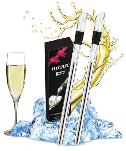 HOTUT Wine Cooler Stick Set,2pcs Wine Chiller with Stainless Steel Bottle Chiller Rod and Drip-Free Pourer,Wine Bottle Cooler Stick with Aerator Pourer,Wine Chiller Stick for for White Wine & Red Wine