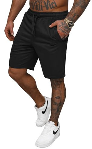 OZONEE Herren Sporthose Kurz Shorts Sweatpants Trainingshose Kurze Hose Bermuda Sportshorts Jogginghose Freizeithose Sweatshorts Herrenhose Sport 777/2555S/3 SCHWARZ L