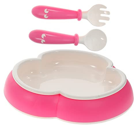 SUPVOX Juego De Cuenco Tenedor y Cuchara De Silicona Para Bebé Vajilla De Succión Primera Etapa Colores Brillantes