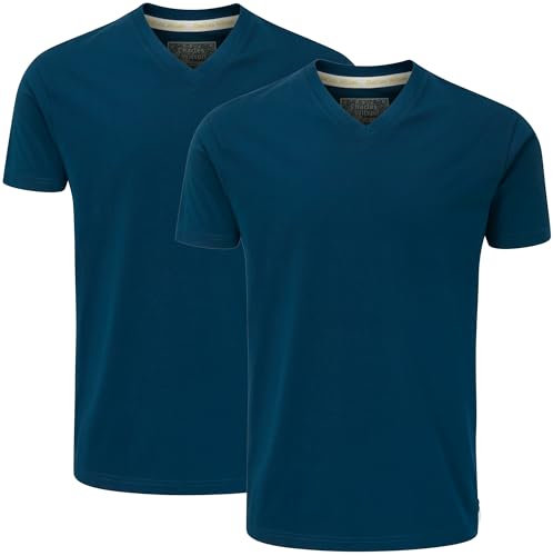 Charles Wilson Paquete 2 Camisetas Cuello Pico Lisas (L, Poseidon Blue (1024))