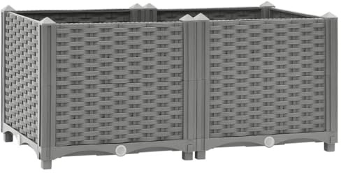 HaoChrymec Hochbeet with Polypropylen, Stylish Rattan Look, Hochbeet Balkon, Pflanzkasten Balkon, Garten Use, Grau, 80x40x38 cm