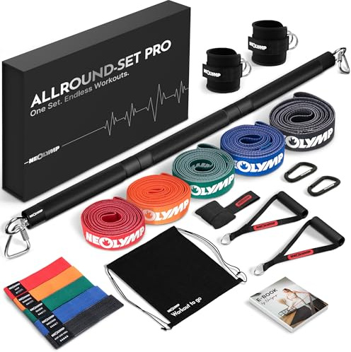 NEOLYMP Lange Fitnessbänder Stoff mit Fitness Zubehör - waschbare Resistance Bands, Widerstandsbänder, Gymnastikband, Fitnessband, Trainingsbänder, Klimmzugbänder, Krafttrainingssets