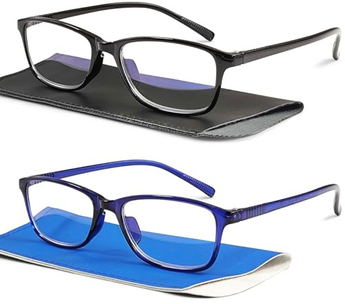 COJWIS 2er-Pack Lesebrille Blaulichtfilter für Herren und Damen Brille Lightweight biegbar rutschfest Unisex (Männer + Frauen) (Schwarz Blau, 0.50, x)