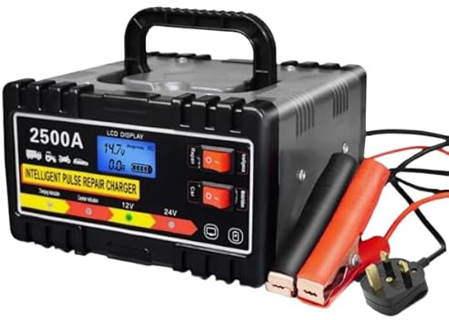 2500A Heavy-Duty Car Battery Charger with LCD Display12V/24V Smart Pulse Repair & Trickle Charge Universal Vehicle, Motorcycle & Lorry Battery Maintainer