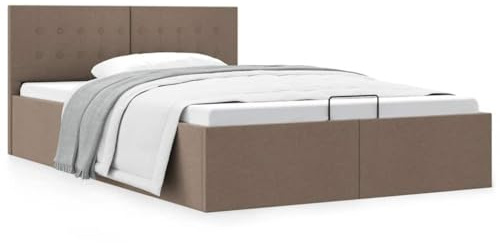 Mimdixy Klappbarer Bettrahmen Plattformbettrahmen,Stauraumbett Hydraulisch Taupe Stoff 140×200 cm für Schlafzimmer,Leicht zu Montieren