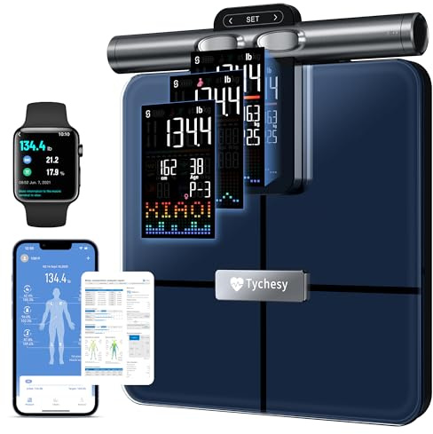 Tychesy Body Fat Scales Body Composition and BMI Monitors | 12inch Stand Platform, Handle with VA Display, On-Scale Trend Tracking, Weight Scale for 50+ Metrics, 400lb/180kg Capacity