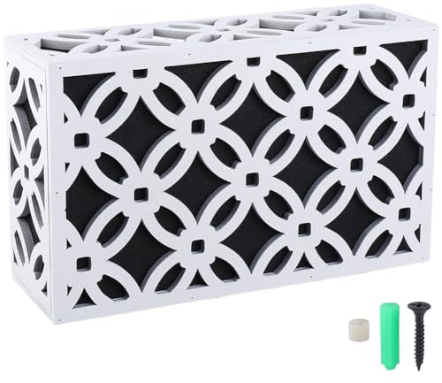 PRESSINART White Doorbell Cover Only Door Chime Cover Abstract Geometric Floral Pattern Wooden Rectangle Decorative Case Easy to Install Wall-Mounted Box for Indoor Outdoor Entryway Porch Decoration