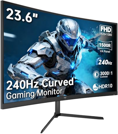KTC Monitor Gaming Curvo 24 Pollici, Full HD 1080p, 240Hz, Pannello VA, Curvatura 1500R, HDR10, Contrasto 3000:1, Adaptive Sync FreeSync, Bassa Luce Blu, VESA 100×100 mm, H24S17P