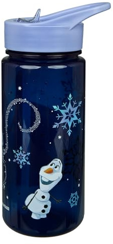 Undercover Scooli AERO Frozen Trinkflasche mit Elsa und Olaf, 500 ml, Ausklappbarer Strohhalm, BPA-frei, Dunkelblau mit Schneeflocken-Design, 19 cm