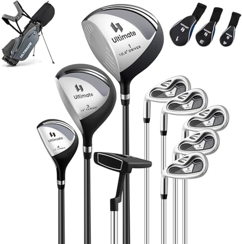 GYMAX Set Completo Mazze da Golf per Sinistro da Uomo, con #1 Driver, #3 Fairway, #4 Ibrido, 5 Mazze di Ferro e un Putter, Borsa da Golf Portatile con Tracolla e Maniglia (Grigio)
