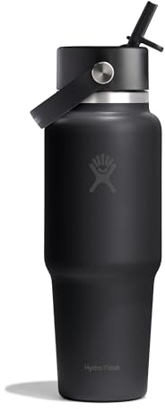 Hydro Flask – Wide Flex Straw Travel Bottle 946 ml (32 oz) | Edelstahl, auslaufsicher, passend für die meisten Getränkehalter – Kalt 24 Std. – Wide Mouth – Black