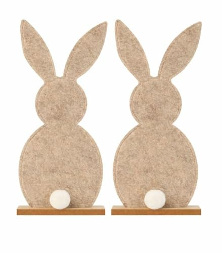 Geschenkestadl 2 Stück Deko Hasen aus Filz 33 cm – Osterdeko Frühling – Hasenfigur stehend mit Holzfuß – Tischdeko Fensterbank Deko Ostern