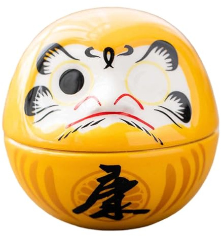 FytStycale Daruma Puppe, Daru-Figur, Japanische Keramikfigur, Daruma Doll, Glücksbringer Tischdekoration Miniatur Skulptur für Wohnzimmer Bücherregal Büro Geschenk, Gelb