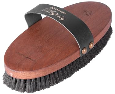 Kardätsche Majesty Ziegenhaar, Pferdebürste mit Naturborsten, schonende Fellpflege und hochwertigem Holzkörper