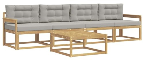 vidaXL Outdoor-Sofagarnitur mit Kissen 4 pcs Weiß und Hellgrau, Outdoor-Sofa-Set, modernes Gartenmöbel, modulare Sitzgruppe für Komfortables Entspannen im Freien