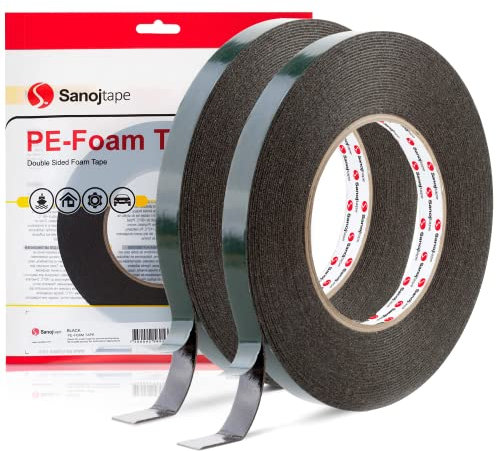 Nastro Biadesivo Nero Ultraresistente Sanojtape 12mm x 10m (2-Pack) Nastro per Montaggio Permanente Ideale per Applicazioni Automobilistiche Pezzi Formati, LED, Impermeabilizzazioni Spessore 1 mm