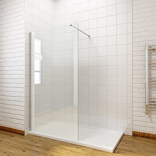 ELEGANT 760mm Walk in Shower Enclosure 8mm Easy Clean Glass Wet Room Shower Screen Panel with 1700x700mm Shower Tray + Waste