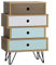 VS Venta-stock Mesita de Noche Buda 4 Cajones Multicolor, Color Roble, Patas de Metal en Negro