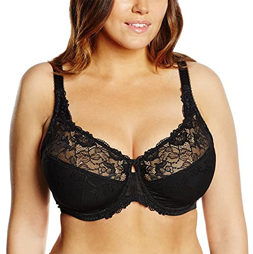 DELIMIRA Femme Soutien Gorge Grande Taille Minimiseur avec Armature Dentelle Non Rembourré Noir 95C