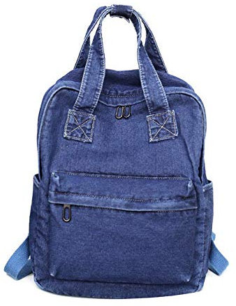 Siehin Damen Fashion Jean Rucksack Frauen Einfarbig Backpack Mädchen Schulrucksack Daypacks (Dunkelblau NO 1)