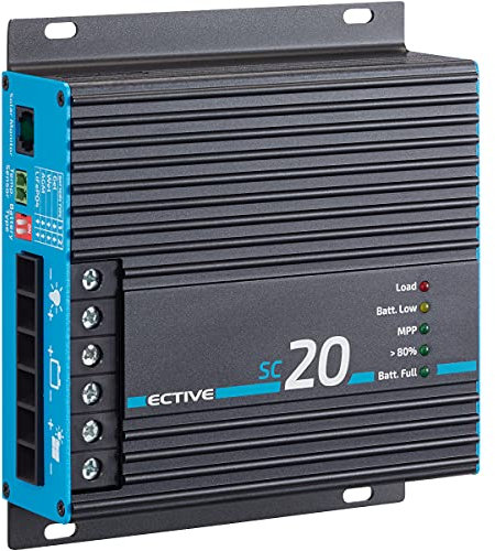 ECTIVE MPPT- Laderegler SC 20- 12/24V, 20A, 240/480 Wp, 50V, Temperatursensor, PV Überlastungs- Überspannungsschutz-Solarregler, Ladegerät Controller, Solarkonverter, Solar Panel Regulator