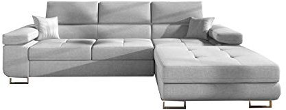 MOEBLO Ecksofa mit Schlaffunktion mit Bettkasten Couch L-Form Polstergarnitur Wohnlandschaft Polstersofa mit Ottomane Couchgranitur - Alvaro (Hellgrau (Sawana 21), Ecksofa Rechts)