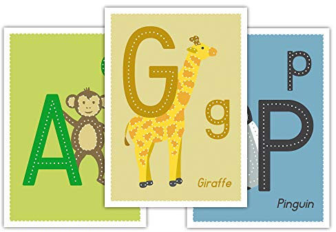 Familienmomente Lot de 26 cartes de lettres de A à Z avec motifs animaux - DIN A6 - Idée cadeau pour la rentrée des classes (cornet d'école/sac de sucre)