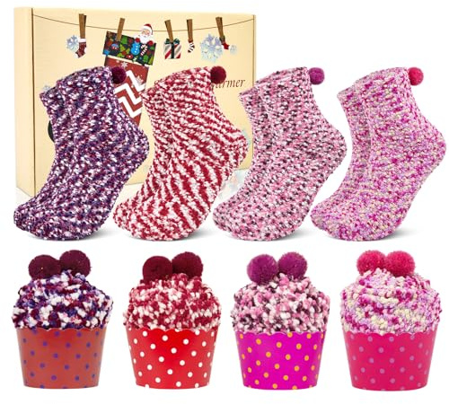 YSense Snug Geschenke für Frauen Kuschelsocken Damen | Winter Warme Cupcake Flauschige Weihnachtsgeschenke Kuschelsocken Damen 39-42 Valentinstag Geburtstagsgeschenk MEHRWEG