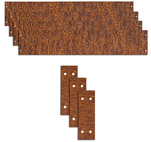 ESTEXO 4X Rasenkante aus Edel-Rost 100 cm Beeteinfassung Hochbeet Beetumrandung Mähkante Cortenstahl inkl. 3 Verbinder sowie Schrauben zur Befestigung
