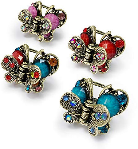Kavya Haarklammer Klein, Kristall Schmetterling Retro Haargreifer Französische Vintage Rutschfeste Metall Mini Haarspangen Haarschmuck Accessoires, Damen Mädchen 4 pcs
