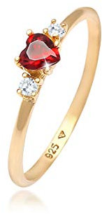 Elli Ring Damen Verlobungsring Herz Rot mit Zirkonia Kristallen in 925 Sterling Silber Vergoldet