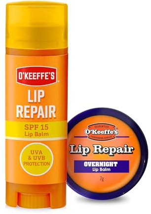 O'Keeffe's Lip Repair SPF15 Lip Balm 4.2g & Lip Repair Overnight 7g (Twin Pack)