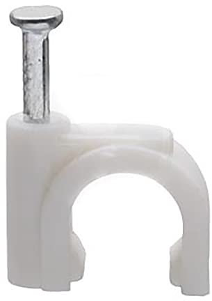 Clips de Cable Redondos Blancos Abrazadera Agarra Cables con Clavos de Fijación, Paquete de 100 (6 mm)