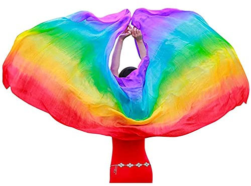 Nimiman Damen Bauchtanzschleier aus 100 % echter Seide, abgestufte Farbe, Erwachsenengröße (Regenbogen)