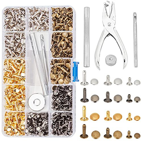 nbeads Eisen Nieten Set, 480 Sets Leder Nieten Doppelkappe Nieten Röhrenmetal Nieten Mit Hammer Chassis Puncher Pilers Für Nieten Ersatz DIY Handwerk Reparatur Dekoration