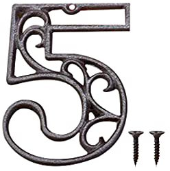 Zayookey Métal Numéro de Maison en Fonte extérieur Moderne House Numbers Metal Sign Numéro de Porte Style rétro Numéro D'adresse Pour café, Bar, Restaurant (Numéro 5)