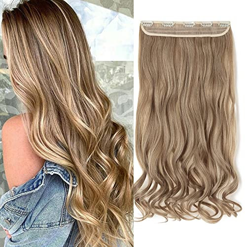 SEGO Clip in Extensions 60cm lange 3/4 voller Kopf Haarverlängerung Haarteil Gewellt 1 Tresse naturliche für Mädchen Hell Aschbraun Mix Bleichblond