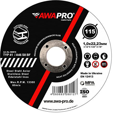 AWAPRO Trennscheiben 115 Metall 1mm dünn für Edelstahl, Stahl - 50 Stück | 115 x 1,0 x 22,23 mm