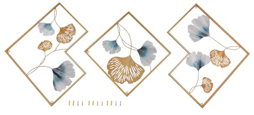 kangten Ginkgo Blätter Wandskulptur Metall Wandbild Wanddeko Gold Blau Wand Deko Antik Gingo Gingko Bild Wandbild 164 x 70,5cm Hintergrund Wand Wohnzimmer